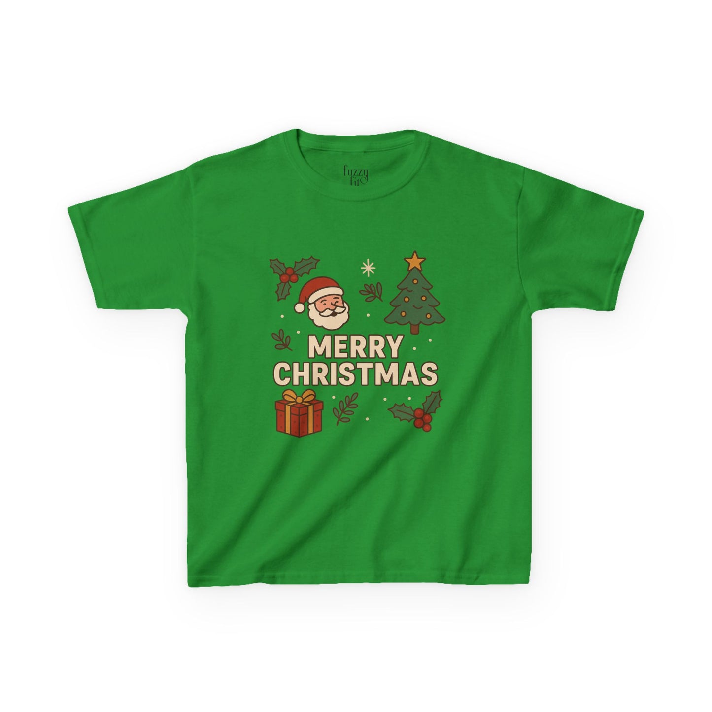 Kids Merry Christmas Tee — Santa, Tree & Gift Holiday Shirt