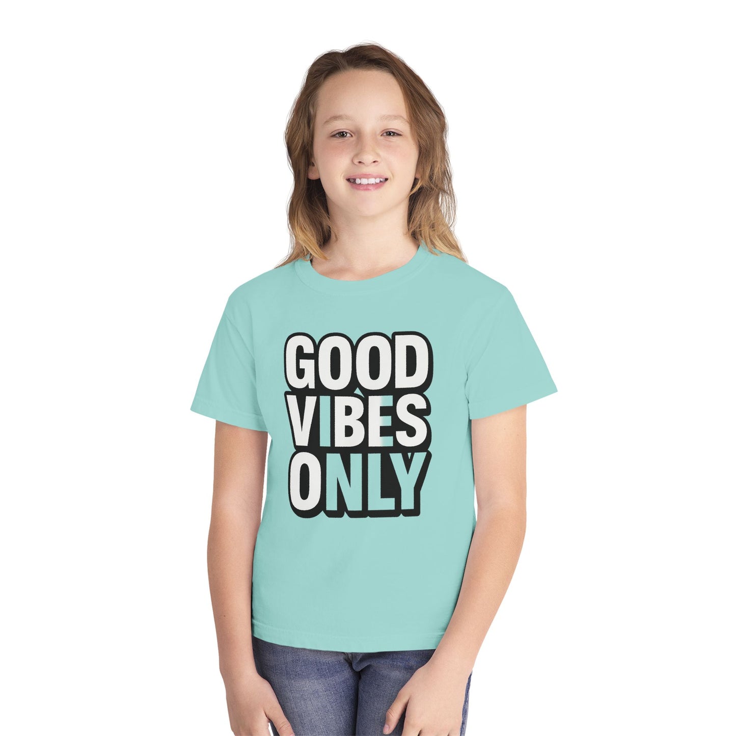 Good Vibes Youth Tee, Positive Message T-Shirt, Fun Casual Wear for Kids, Birthday Gift, Motivational Apparel