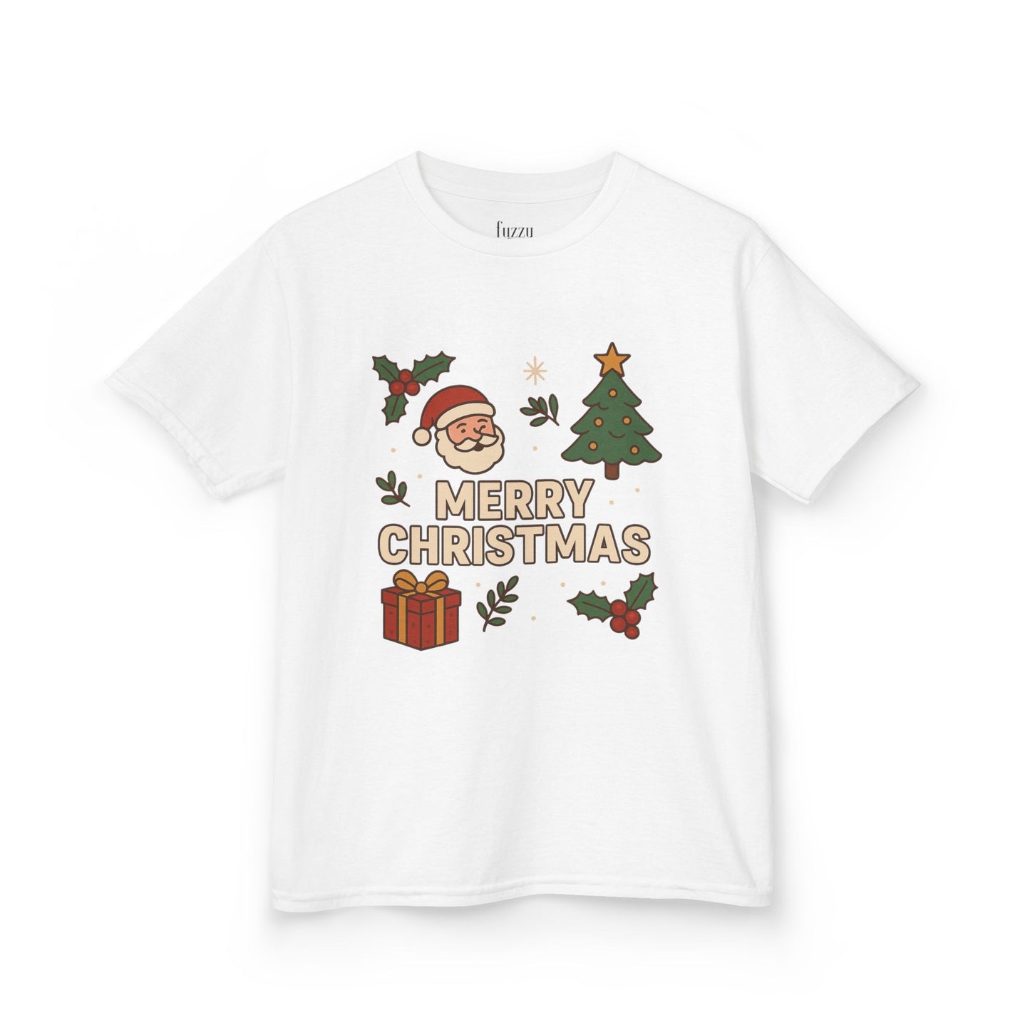 Kids Merry Christmas Tee — Santa, Tree & Gift Holiday Shirt