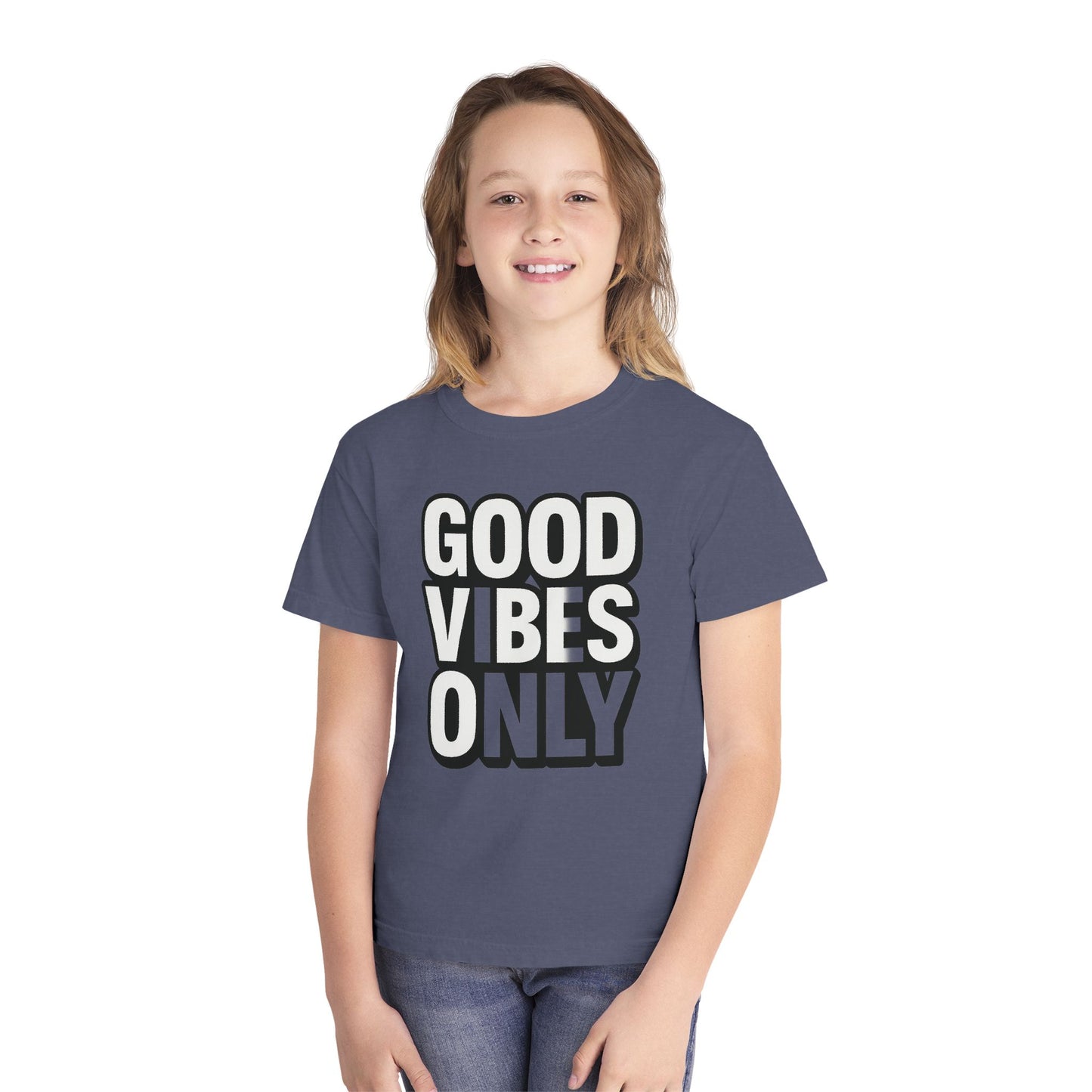 Good Vibes Youth Tee, Positive Message T-Shirt, Fun Casual Wear for Kids, Birthday Gift, Motivational Apparel