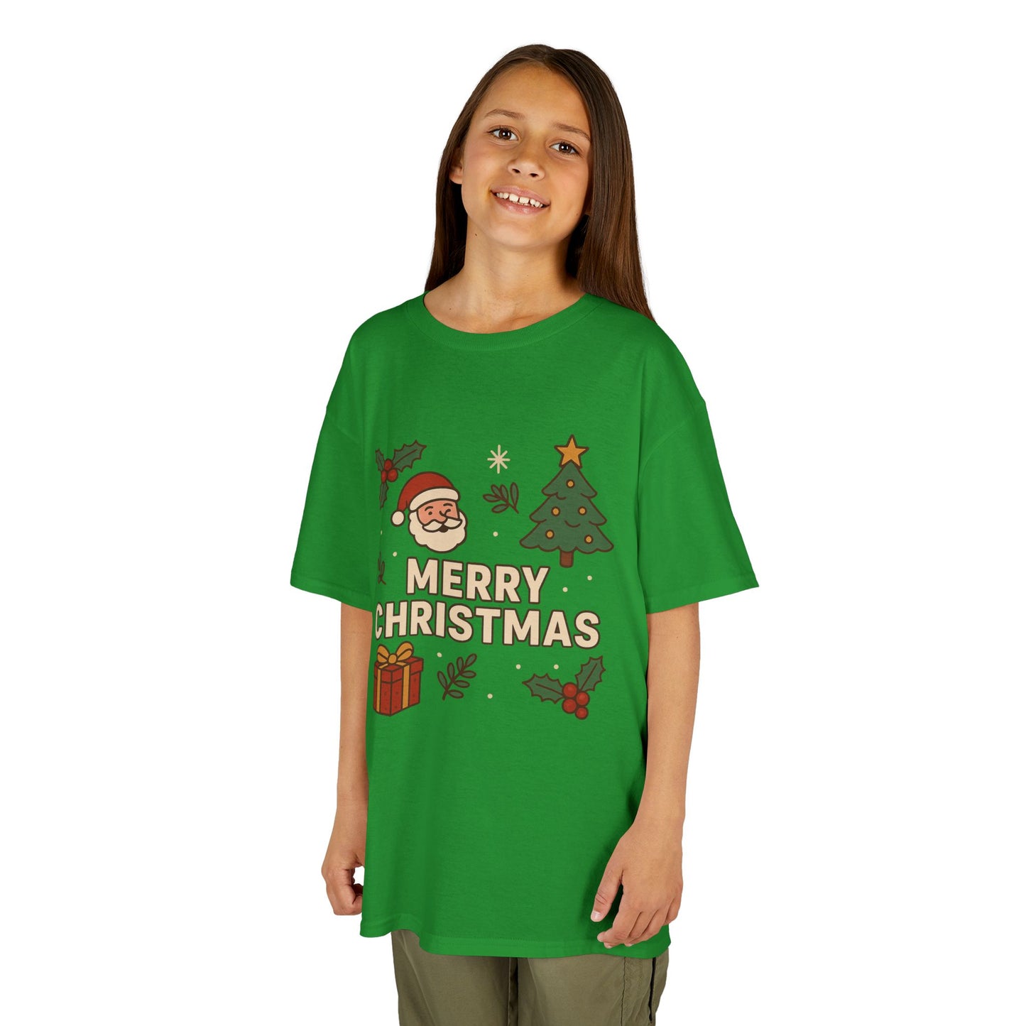 Kids Merry Christmas Tee — Santa, Tree & Gift Holiday Shirt