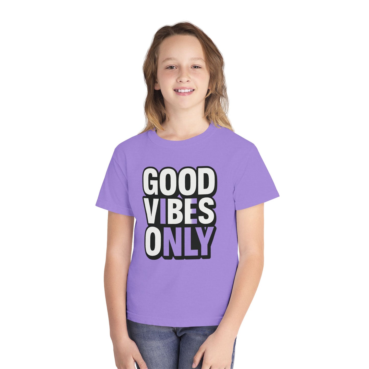 Good Vibes Youth Tee, Positive Message T-Shirt, Fun Casual Wear for Kids, Birthday Gift, Motivational Apparel