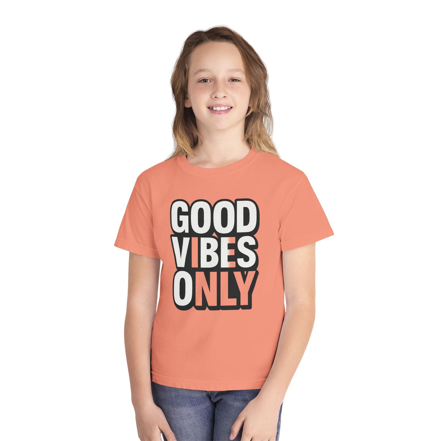 Good Vibes Youth Tee, Positive Message T-Shirt, Fun Casual Wear for Kids, Birthday Gift, Motivational Apparel