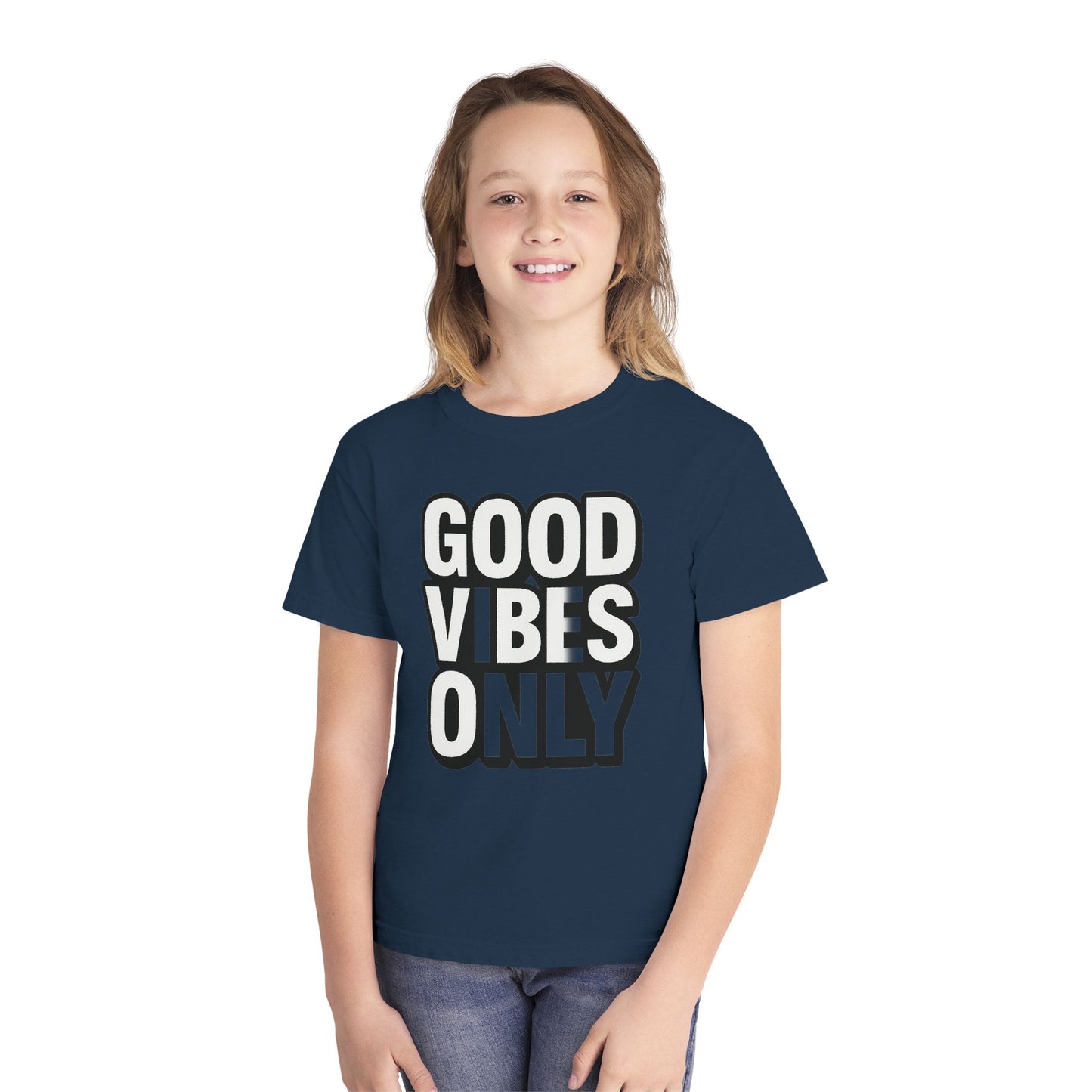 Good Vibes Youth Tee, Positive Message T-Shirt, Fun Casual Wear for Kids, Birthday Gift, Motivational Apparel