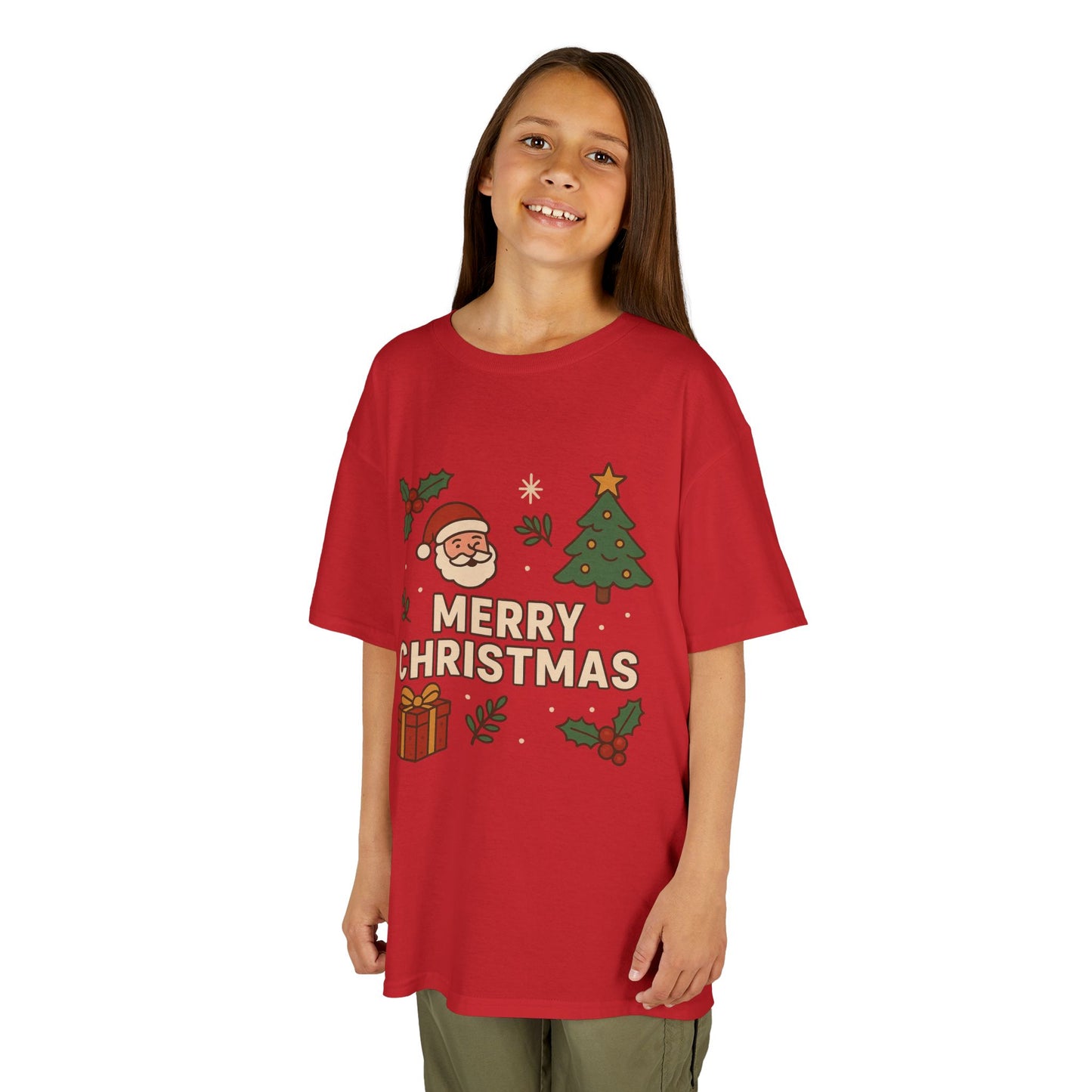 Kids Merry Christmas Tee — Santa, Tree & Gift Holiday Shirt
