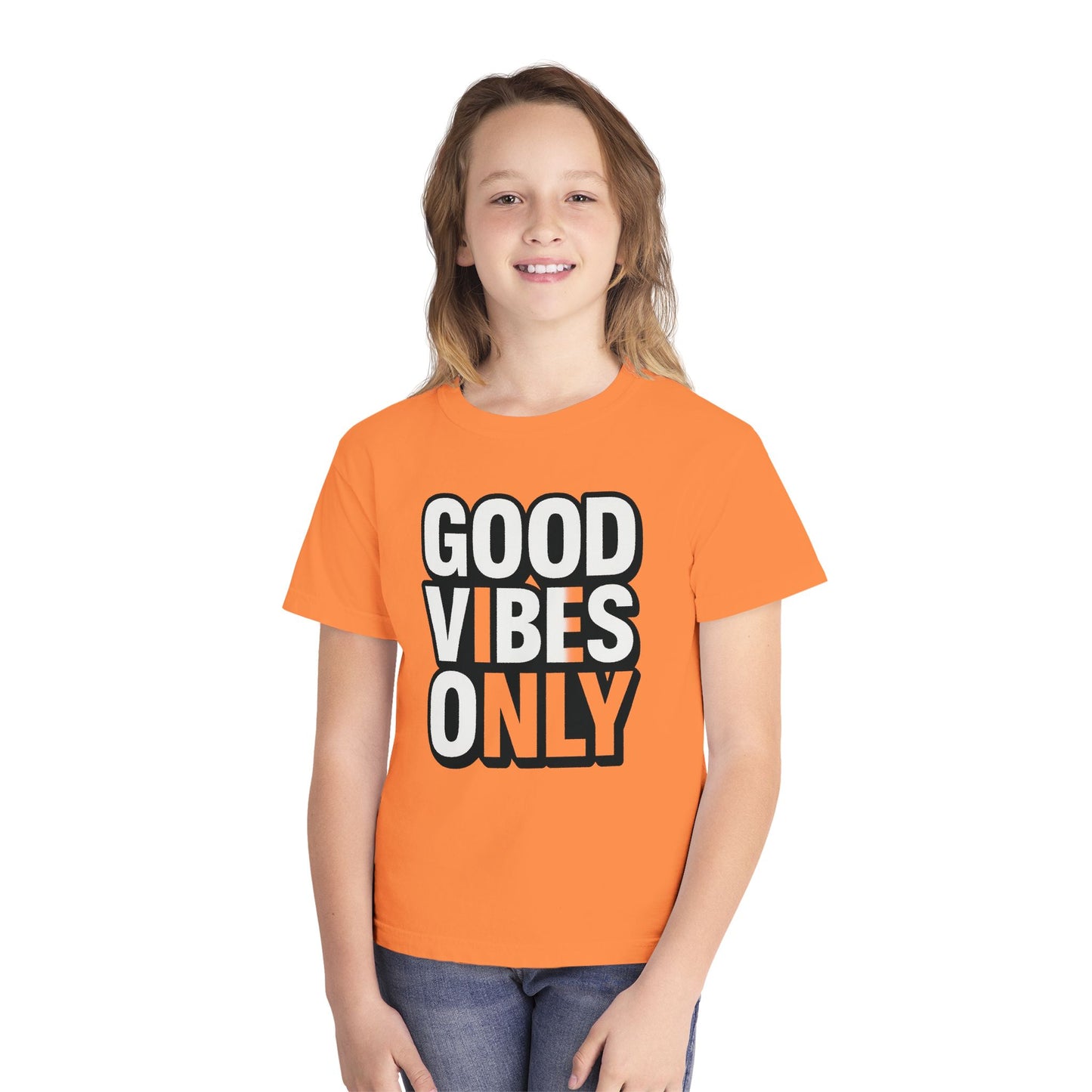 Good Vibes Youth Tee, Positive Message T-Shirt, Fun Casual Wear for Kids, Birthday Gift, Motivational Apparel
