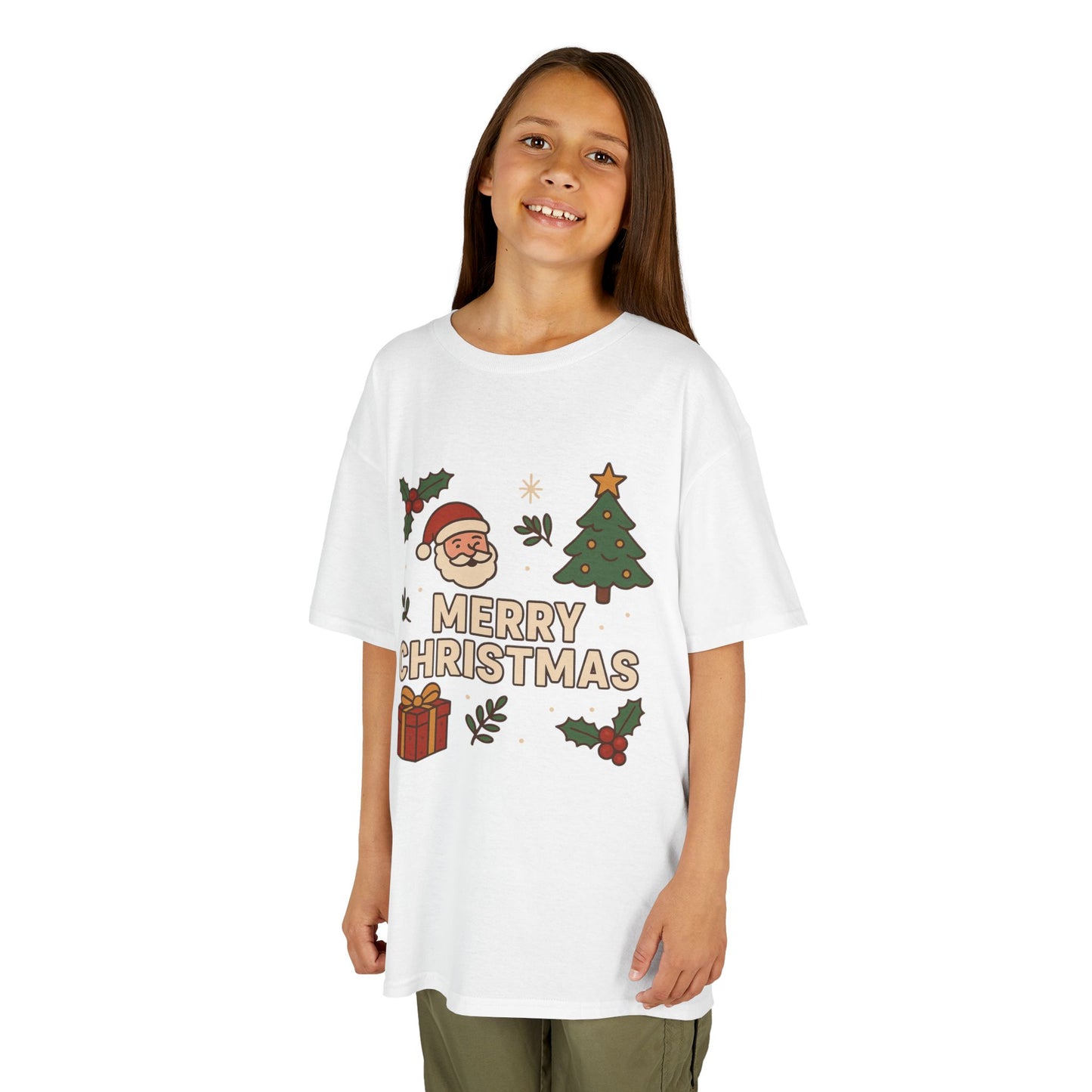 Kids Merry Christmas Tee — Santa, Tree & Gift Holiday Shirt