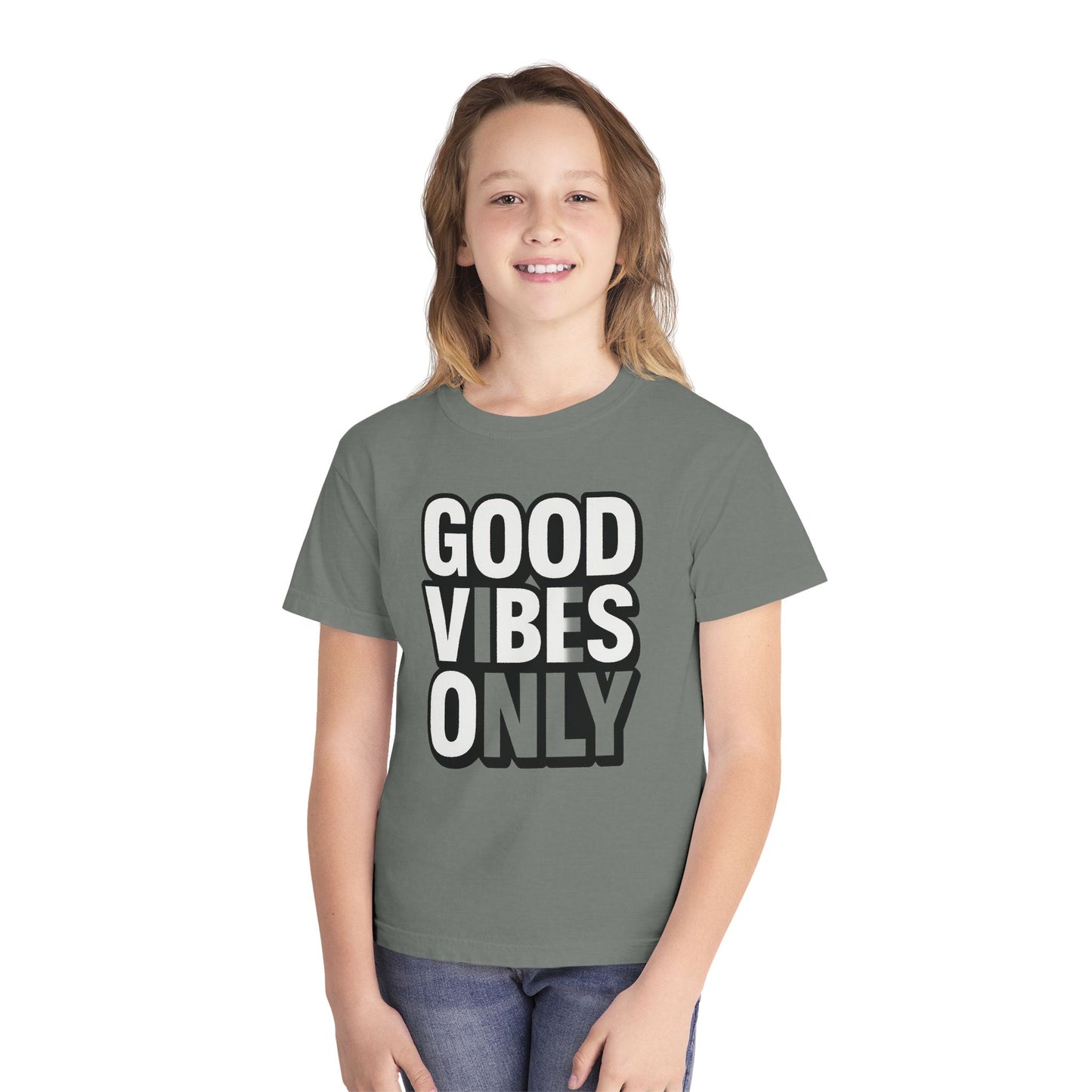 Good Vibes Youth Tee, Positive Message T-Shirt, Fun Casual Wear for Kids, Birthday Gift, Motivational Apparel