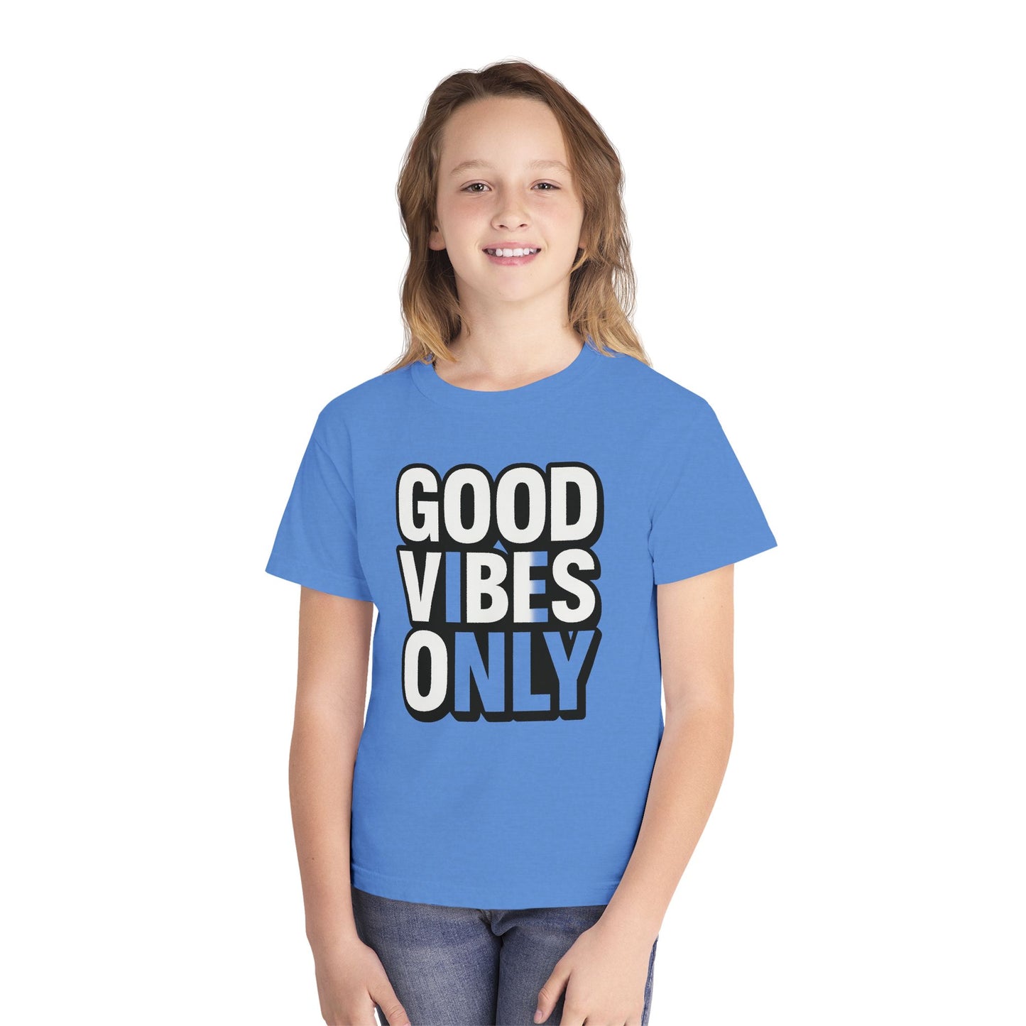 Good Vibes Youth Tee, Positive Message T-Shirt, Fun Casual Wear for Kids, Birthday Gift, Motivational Apparel