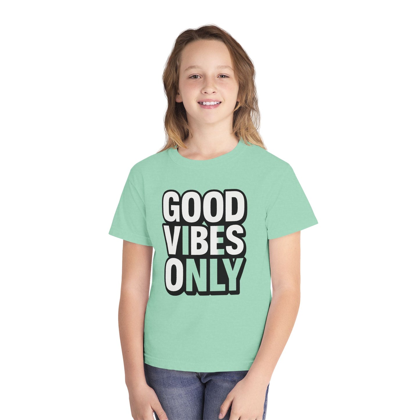 Good Vibes Youth Tee, Positive Message T-Shirt, Fun Casual Wear for Kids, Birthday Gift, Motivational Apparel