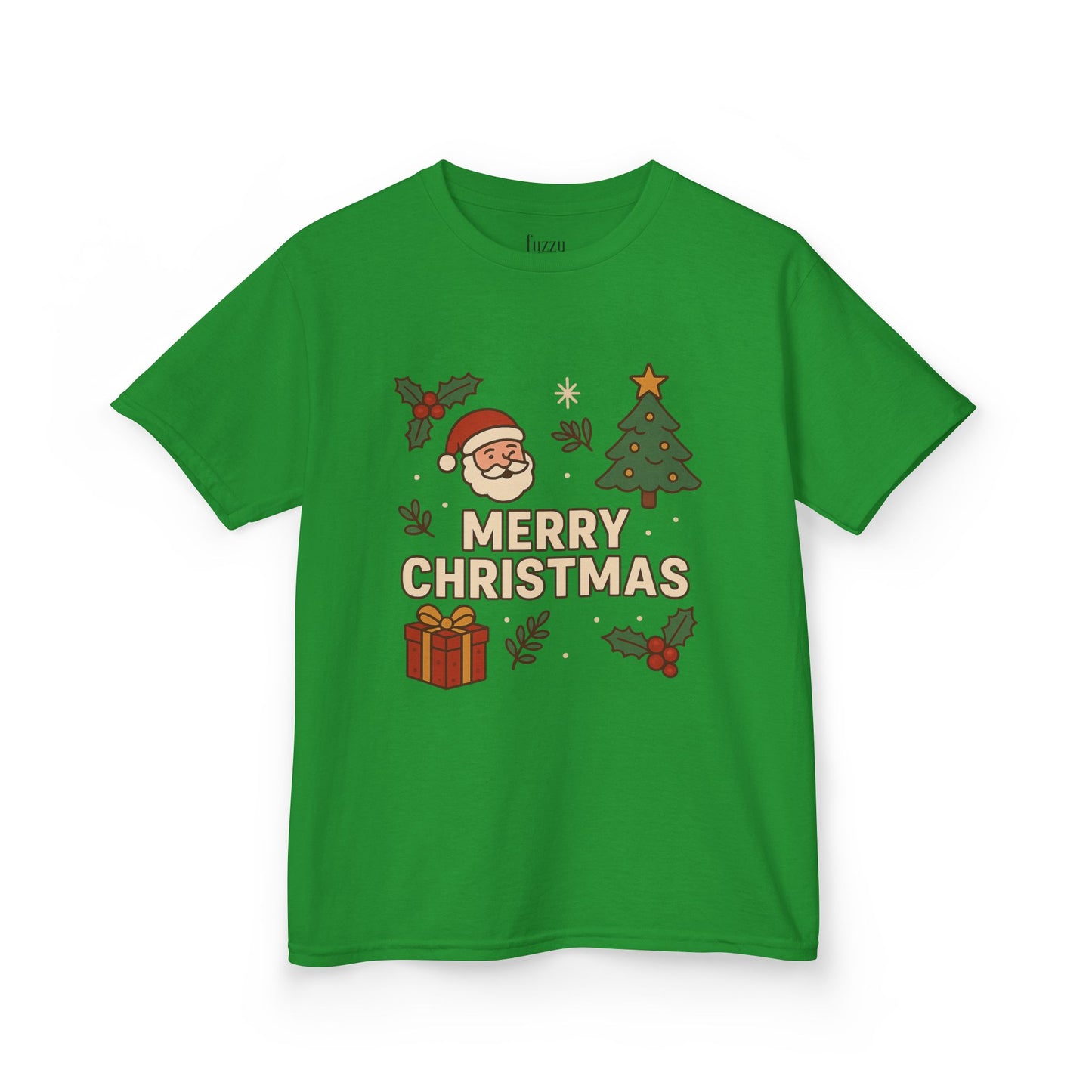 Kids Merry Christmas Tee — Santa, Tree & Gift Holiday Shirt