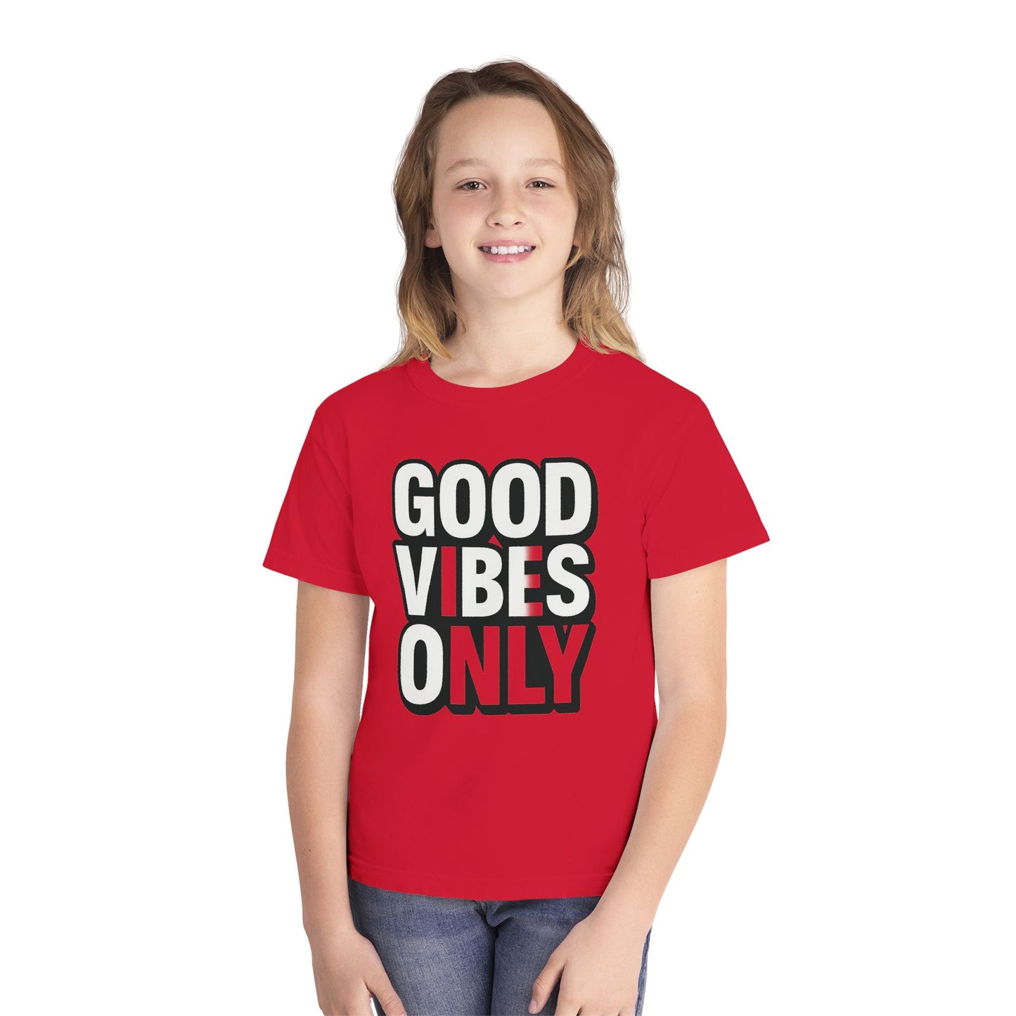 Good Vibes Youth Tee, Positive Message T-Shirt, Fun Casual Wear for Kids, Birthday Gift, Motivational Apparel