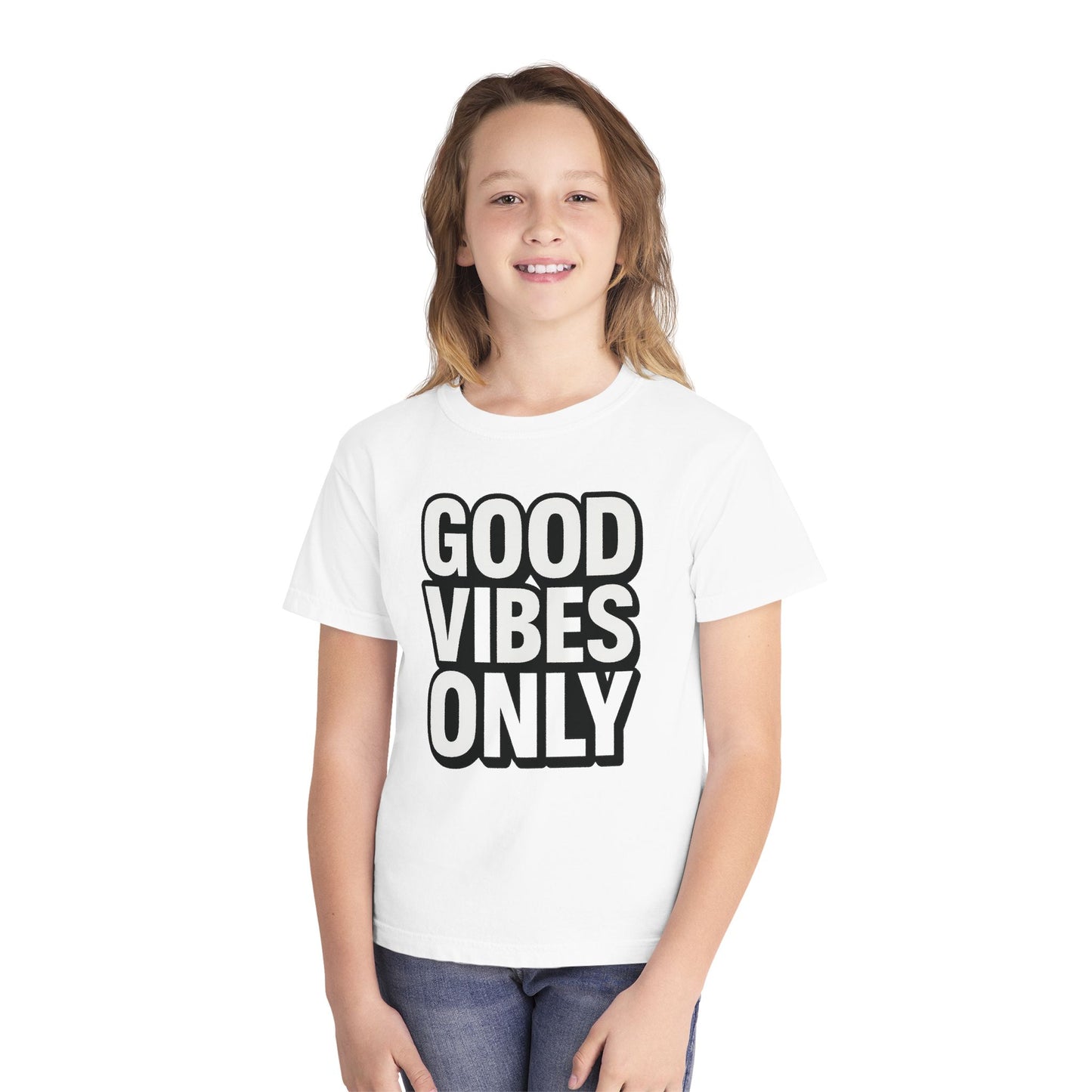 Good Vibes Youth Tee, Positive Message T-Shirt, Fun Casual Wear for Kids, Birthday Gift, Motivational Apparel