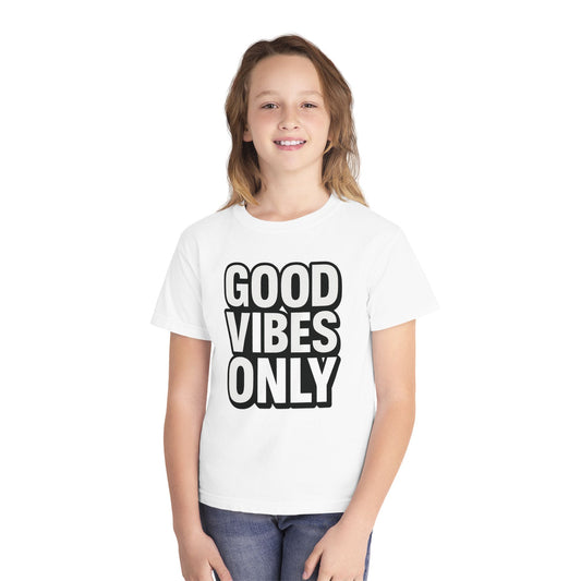 Good Vibes Youth Tee, Positive Message T-Shirt, Fun Casual Wear for Kids, Birthday Gift, Motivational Apparel