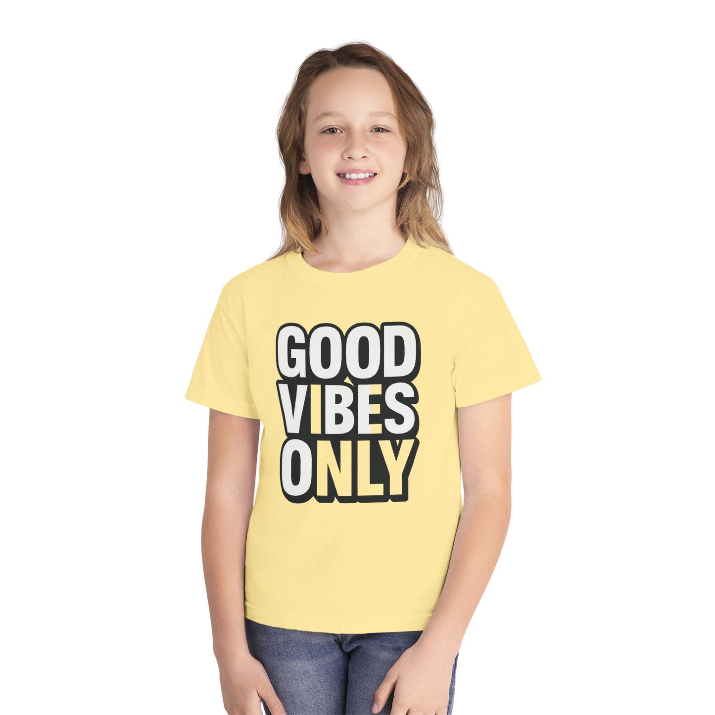 Good Vibes Youth Tee, Positive Message T-Shirt, Fun Casual Wear for Kids, Birthday Gift, Motivational Apparel