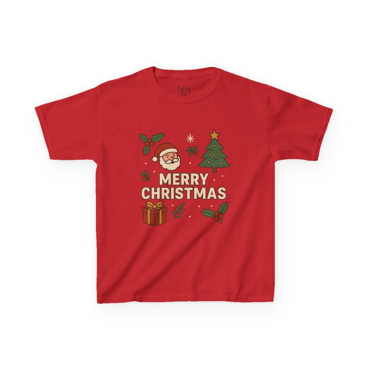 Kids Merry Christmas Tee — Santa, Tree & Gift Holiday Shirt